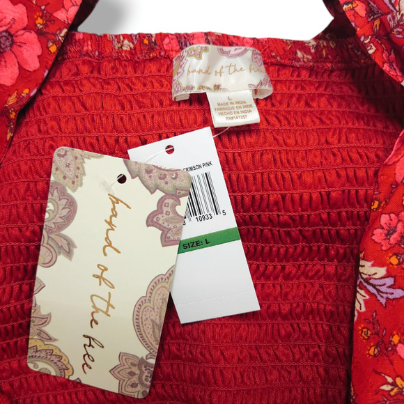 NWT Band of the Free Joelle Floral Smocked Crop Top Sz. L [12] Crimson Pink - Picture 7 of 10